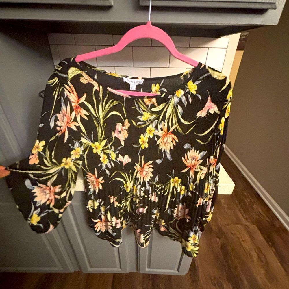 Floral Black Blouse by floral & ivy, NWT